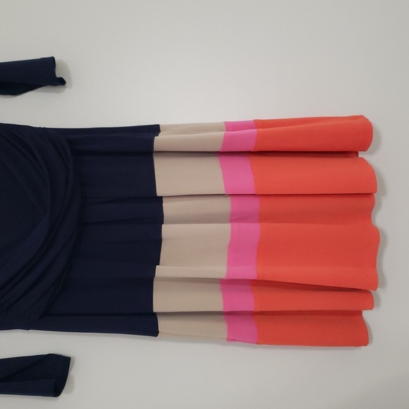 Jessica Howard Fit and Flare Dress 6P Petite Navy Blue Multicolor Colorblock - Picture 3 of 16